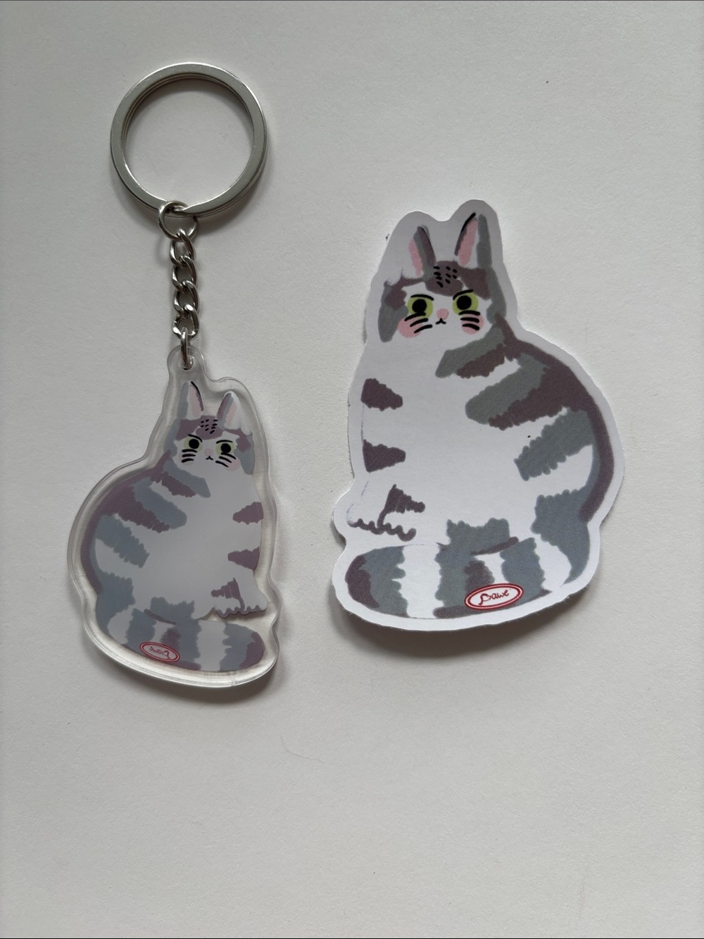 Cute Gray Tabby Cat Keychain & Sticker Set